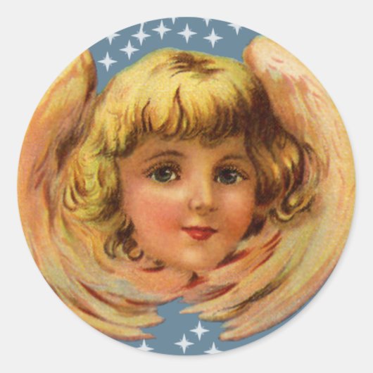 Angel en sterren ronde sticker (Voorkant)