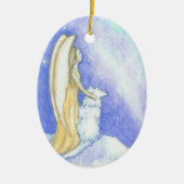 Angel en Wolf Aurora Borealis kerstversiering Keramisch Ornament (Voorkant)