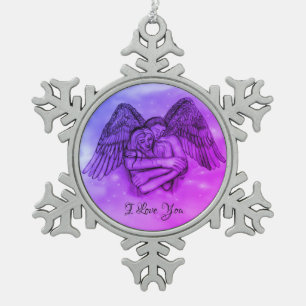 Angel Eros in Liefde, ik hou van je Tin Sneeuwvlok Ornament