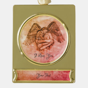 Angel Eros in Liefde, ik hou van je Verguld Banner Ornament