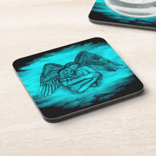 Angel Eros in Liefde, zwart en groen ontwerp Bier Onderzetter (Linkerzijde)