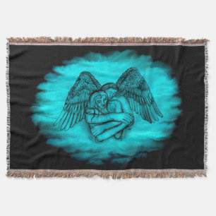 Angel Eros in Liefde, zwart en groen ontwerp Deken