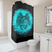 Angel Eros in Liefde, zwart en groen ontwerp Douchegordijn (In situ)