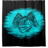 Angel Eros in Liefde, zwart en groen ontwerp Douchegordijn (Voorkant)