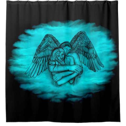 Angel Eros in Liefde, zwart en groen ontwerp Douchegordijn (Voorkant)