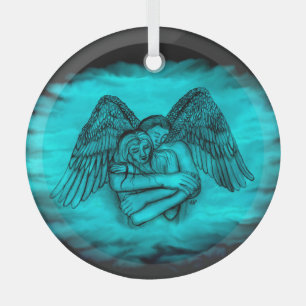 Angel Eros in Liefde, zwart en groen ontwerp Glas Ornament