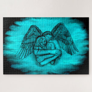 Angel Eros in Liefde, zwart en groen ontwerp Legpuzzel