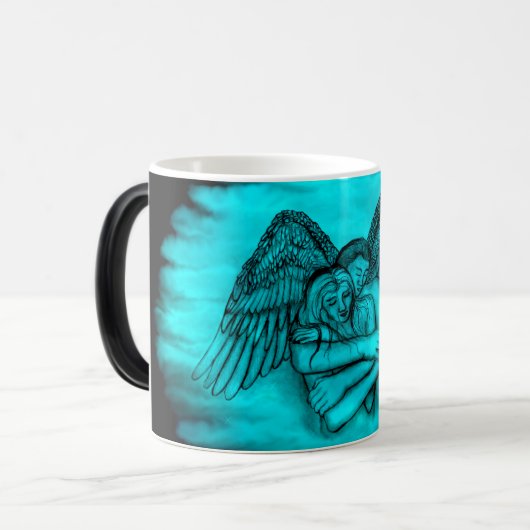 Angel Eros in Liefde, zwart en groen ontwerp Magische Mok (Voorkant links)