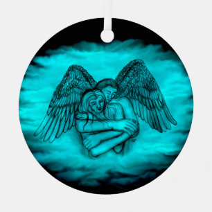 Angel Eros in Liefde, zwart en groen ontwerp Metalen Ornament