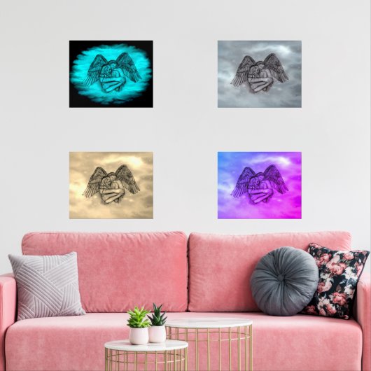 Angel Eros in Liefde, zwart en groen ontwerp Muurkunst Sets (Woonkamer)