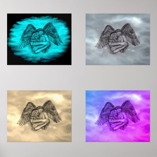 Angel Eros in Liefde, zwart en groen ontwerp Muurkunst Sets (Voorkant)