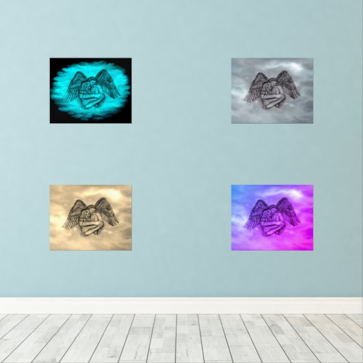 Angel Eros in Liefde, zwart en groen ontwerp Muurkunst Sets (Houten vloer)