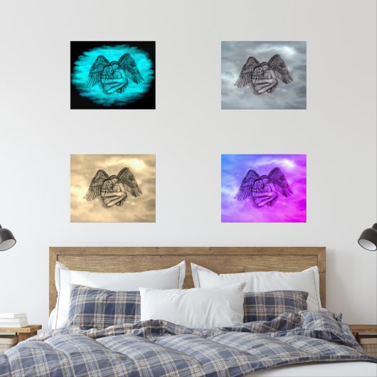 Angel Eros in Liefde, zwart en groen ontwerp Muurkunst Sets (Slaapkamer)