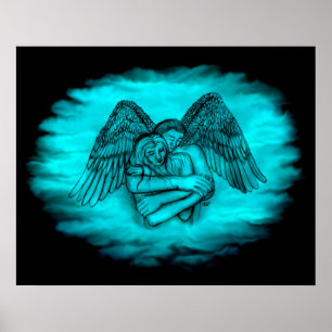 Angel Eros in Liefde, zwart en groen ontwerp Poster