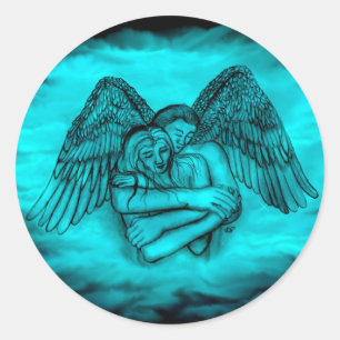 Angel Eros in Liefde, zwart en groen ontwerp Ronde Sticker