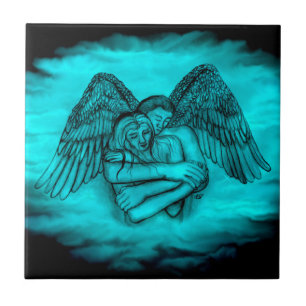 Angel Eros in Liefde, zwart en groen ontwerp Tegeltje