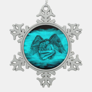 Angel Eros in Liefde, zwart en groen ontwerp Tin Sneeuwvlok Ornament