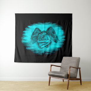 Angel Eros in Liefde, zwart en groen ontwerp Wandkleed