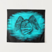 Angel Eros in Liefde, zwart en groen ontwerp Wandkleed (Voorkant (horizontaal))