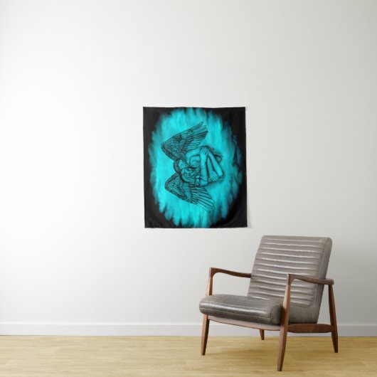 Angel Eros in Liefde, zwart en groen ontwerp Wandkleed (In situ)