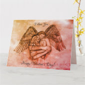Angel Eros in Love, ik hou van je, Valentijn Day Kaart (Gele Bloem)