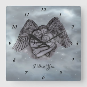 Angel Eros in Love Vierkante Klok