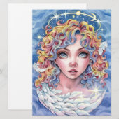 Angel Eyes Fantasy Girl Wings Stars Art Kaart (Voorkant / Achterkant)