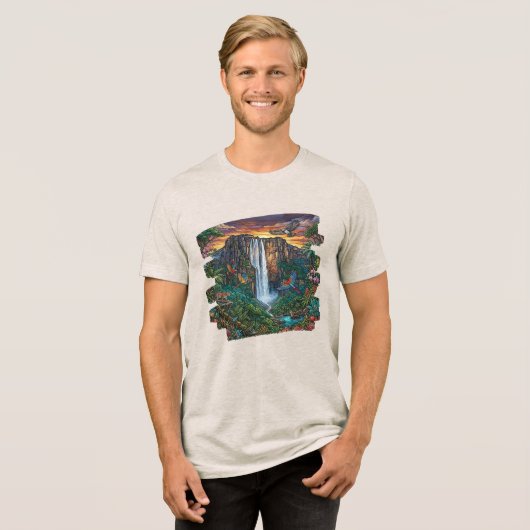 Angel Falls Hoogste Waterval Wonder van de Wereld Tri-Blend Shirt (Voorkant volledig)