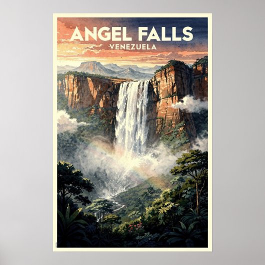 Angel Falls Venezuela Reisposter uit het verleden Poster (Voorkant)