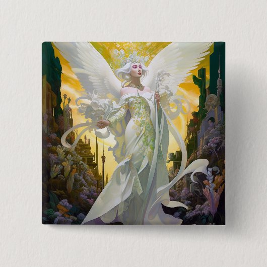 Angel Fantasy Art Vierkante Button 5,1 Cm (Voorkant)