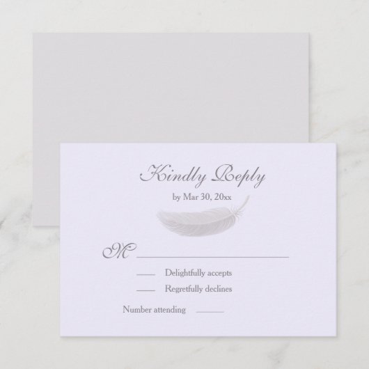 Angel Feather Lila Lavendel Grijs Wedding RSVP Kaart (Voorkant / Achterkant)
