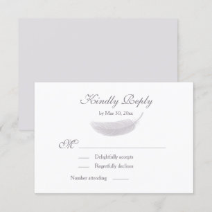 Angel Feather Lila White Gray Wedding RSVP Kaart