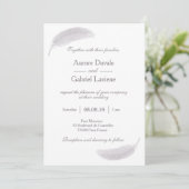 Angel Feather Lila White Grey Elegant Wedding Kaart (Staand voorkant)
