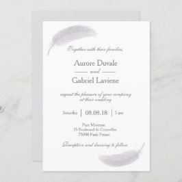 Angel Feather Lila White Grey Elegant Wedding Kaart