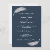 Angel Feather Navy Blue White Whimsical Wedding Kaart (Voorkant)