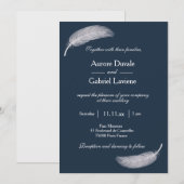 Angel Feather Navy Blue White Whimsical Wedding Kaart (Voorkant / Achterkant)