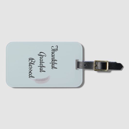 Angel Feather Thankful Grateful Blessed Dusty Blue Bagagelabel (Voorkant (horizontaal))