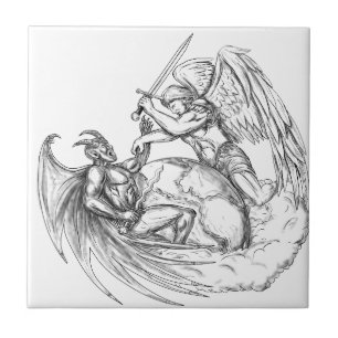 Angel Fighting Demon over Earth World Tattoo Tegeltje