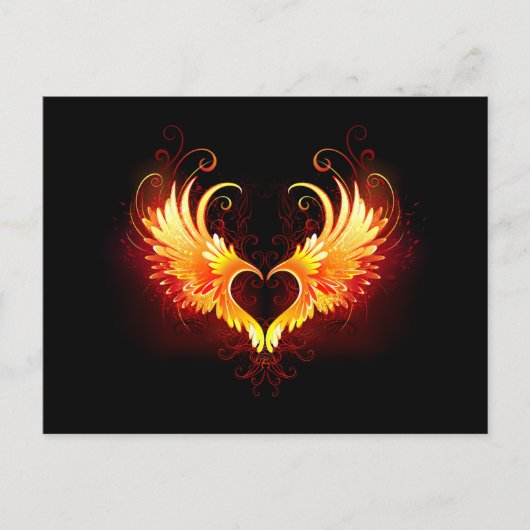 Angel Fire Heart met Wings Aankondigingskaart (Voorkant)