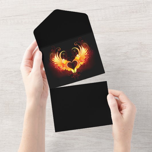 Angel Fire Heart met Wings All In One Uitnodiging (Afscheurbaar)