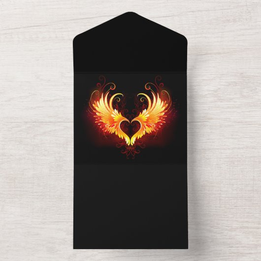 Angel Fire Heart met Wings All In One Uitnodiging (Binnen)