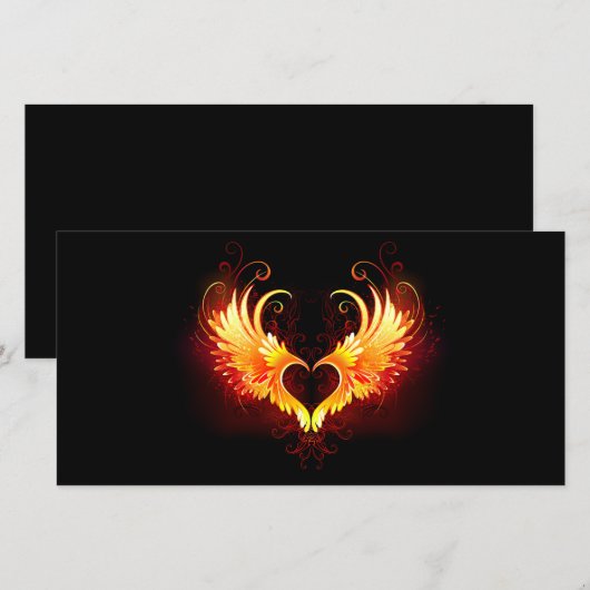 Angel Fire Heart met Wings Bedankkaart (Voorkant / Achterkant)