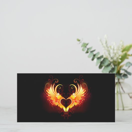 Angel Fire Heart met Wings Bedankkaart (Staand voorkant)