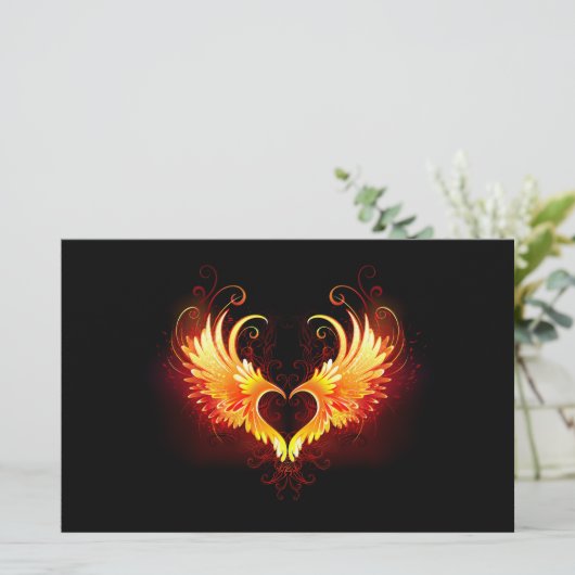 Angel Fire Heart met Wings Briefpapier (Staand voorkant)