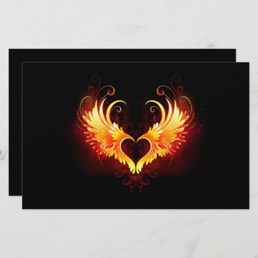 Angel Fire Heart met Wings Briefpapier (Voorkant / Achterkant)