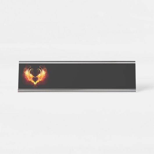 Angel Fire Heart met Wings Bureau Naambordje (Voorkant)