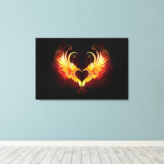 Angel Fire Heart met Wings Canvas Afdruk (Insitu (Houten vloer))