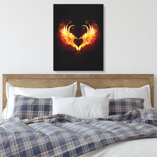 Angel Fire Heart met Wings Canvas Afdruk (Insitu (Slaapkamer))