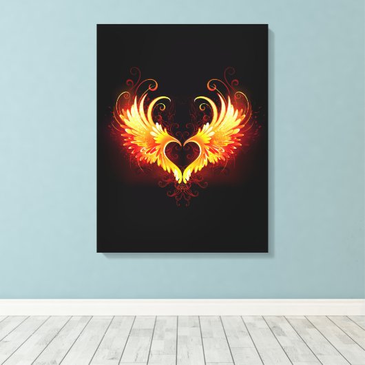 Angel Fire Heart met Wings Canvas Afdruk (Insitu (Houten vloer))