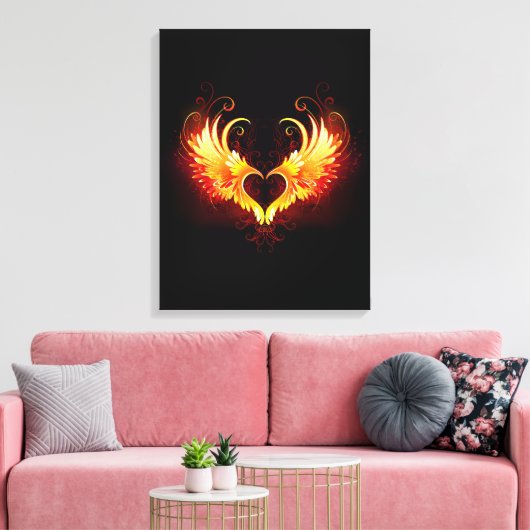 Angel Fire Heart met Wings Canvas Afdruk (Insitu (Woonkamer))